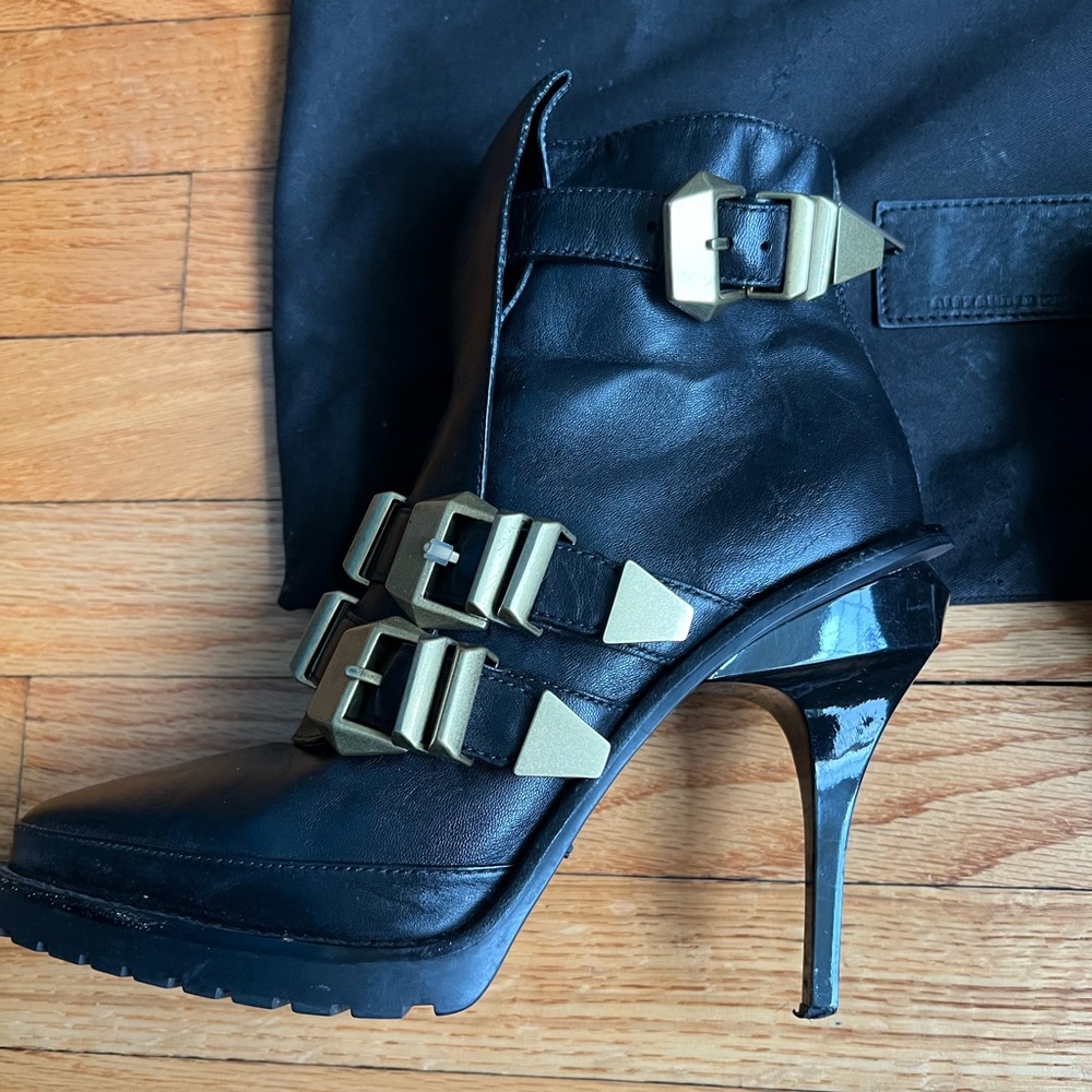 Alexander Wang  Leather High Heel Ankle Boots with gold buckles